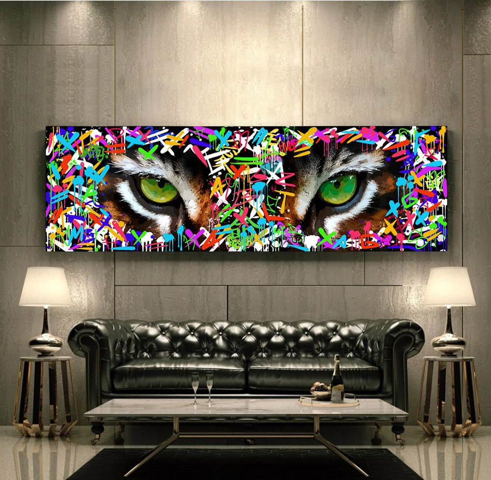 Graffiti Abstract Eye Canvas Print, Modern, Colorful, Wall Art, Square, Framed, Canvas Stretch, Gallery Wrap, Floating Frame, 2024 Ready-to-Hang