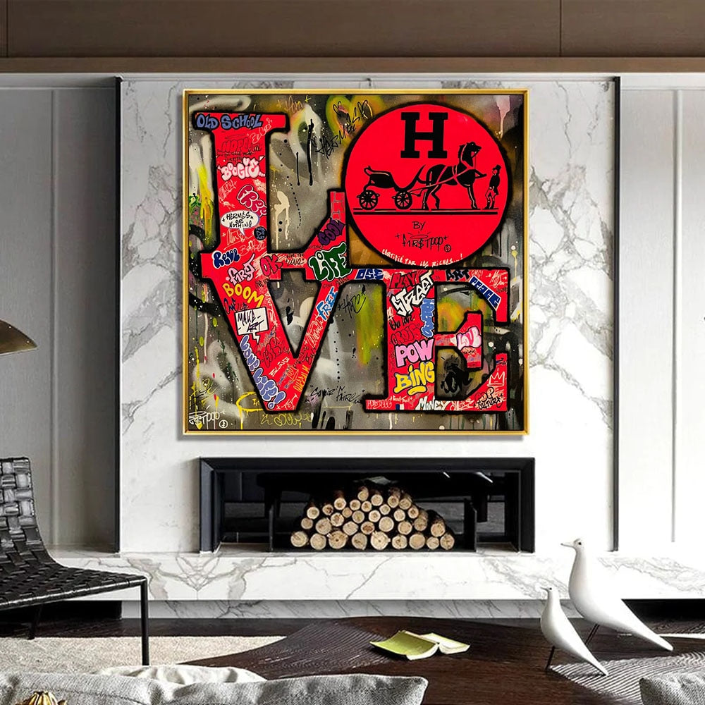 Graffiti Abstract Canvas Print, popular Modern, Wall Art, Square, Framed, Canvas Stretch, Gallery Wrap, Floating Frame, Ready-to-Hang, Red