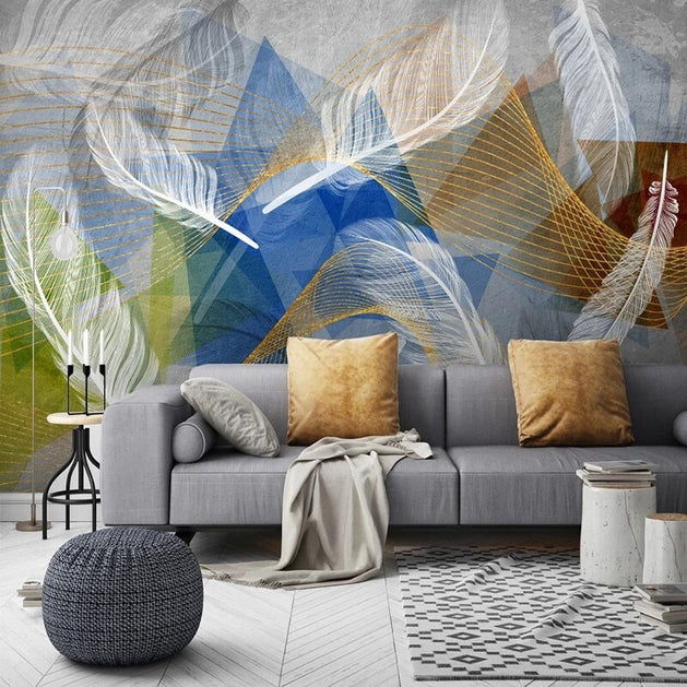 3D Geometric White Feather Wallpaper for Home Wall Decor-GraffitiWallArt