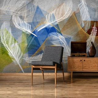 3D Geometric White Feather Wallpaper for Home Wall Decor-GraffitiWallArt