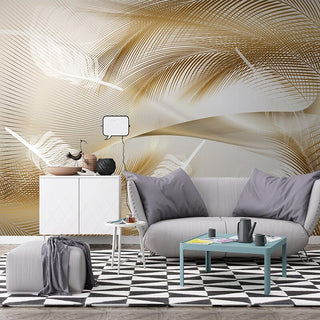 3D Golden Feather Wallpaper for Home Wall Decor-GraffitiWallArt