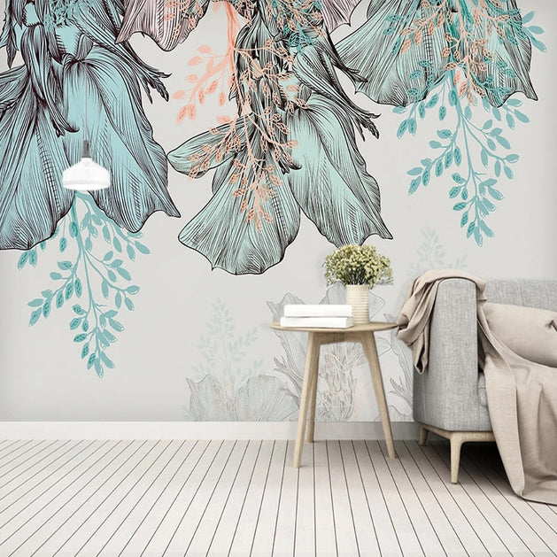 3D Leaves Design Theme: Tropical Wallpaper Murals-GraffitiWallArt