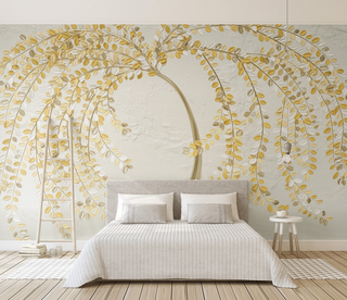 3D Tree with Yellow Wallpaper Murals: Vibrant Wall Décor-GraffitiWallArt