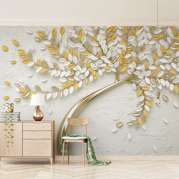 3D Tree Yellow Large Flowers Wallpaper Murals-GraffitiWallArt