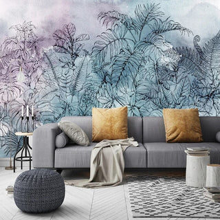 3D Tropical Watercolor Leaf Wallpaper Mural-GraffitiWallArt