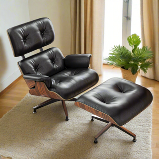 Genuine Top Grain Leather Swivel Lounge Chair & Ottoman - GraffitiWallArt