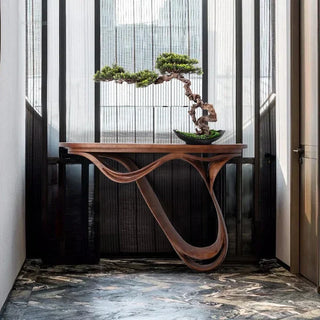 Table console simple en bois massif de chêne véritable antique