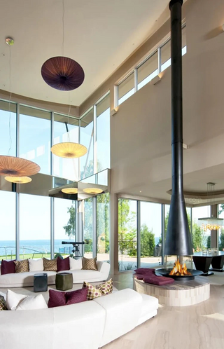 Firewood Atomised Suspension Hanging Gas Fireplace for Villas and Mansions