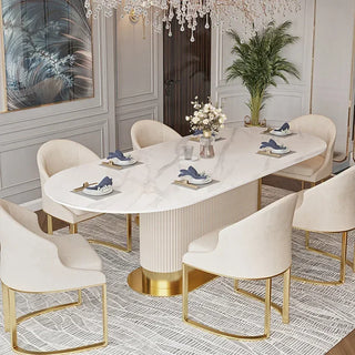 French Cream Wind Rock Slab Dining Table Set – Elegant & Durable Luxury