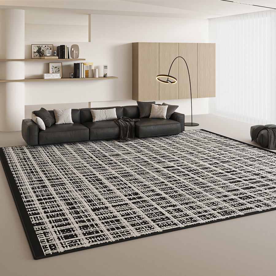 Black & White Mesh Net Rug: Modern Sophistication