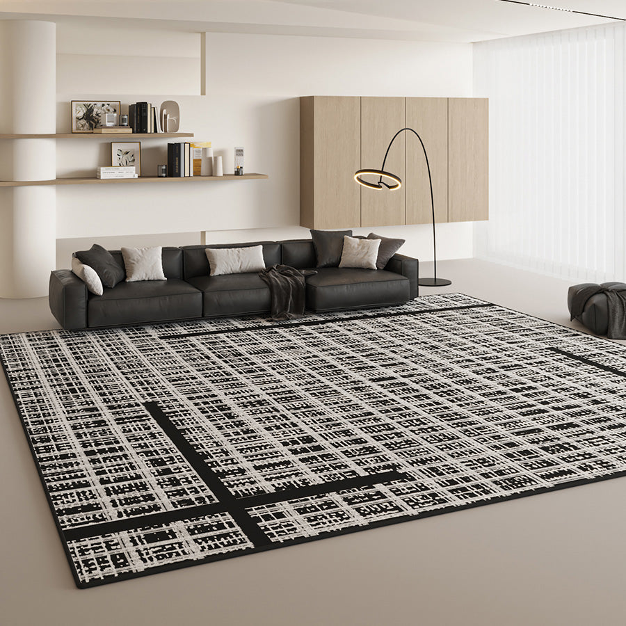 Tapis en maille noire et blanche avec filet : sophistication moderne