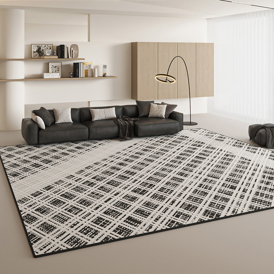 Tapis en maille diagonale noir et blanc : sophistication moderne