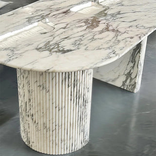 Luxury White Polished Finish Marble Dining Table Set - GraffitiWallArt