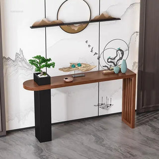 Table console longue et étroite en bois massif pour couloirs