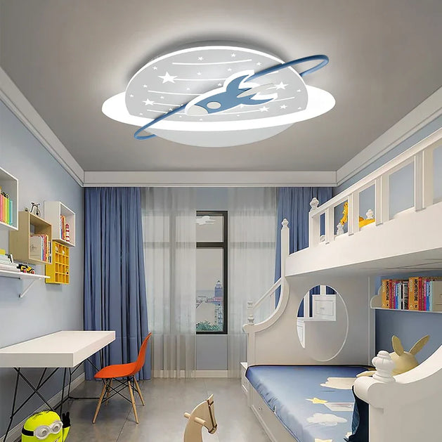 Rocket in Space Ceiling Light for Kids Room - GraffitiWallArt