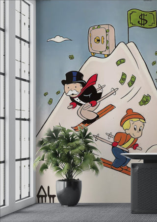 Mr Monopoly & Richie Rich Skiing Wallpaper Mural