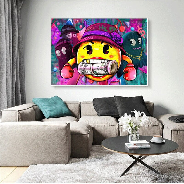 Abstract Emoji Mouth with Money Canvas Wall Hanging Art