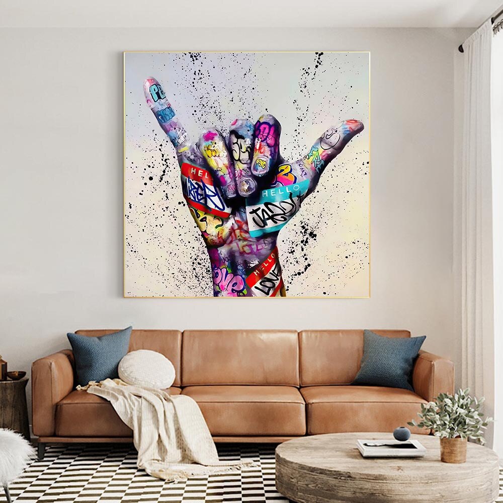 Abstract Gesture Hand Canvas Wall Hanging Art-GraffitiWallArt