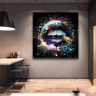 Abstract Graffiti Lips with Bullet Canvas Wall Hanging Art-GraffitiWallArt