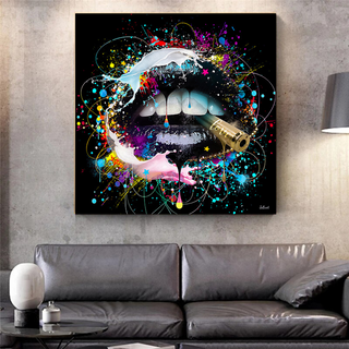 Abstract Graffiti Lips with Bullet Canvas Wall Hanging Art-GraffitiWallArt