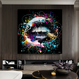 Abstract Graffiti Lips with Bullet Canvas Wall Hanging Art-GraffitiWallArt