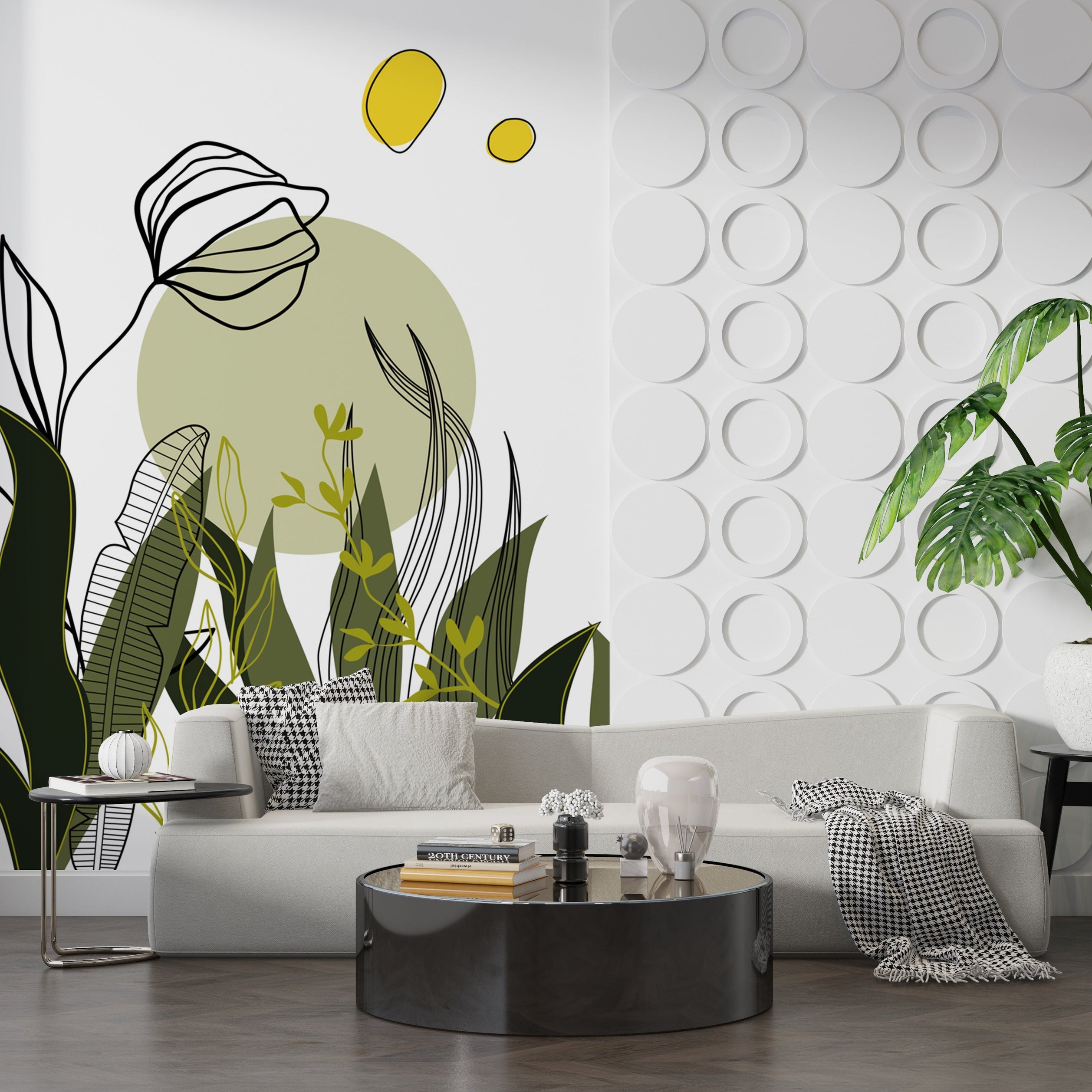 Abstract Green Leaf Wallpaper Mural - Transform Your Space-GraffitiWallArt