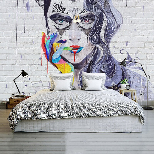 Abstract Masked Girl Cover Girl Wallpaper for Home Wall Decor-GraffitiWallArt