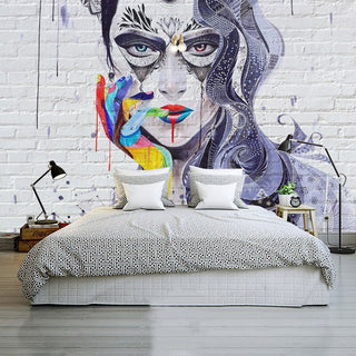 Abstract Masked Girl Cover Girl Wallpaper for Home Wall Decor-GraffitiWallArt