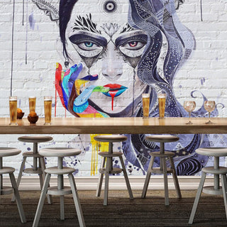 Abstract Masked Girl Cover Girl Wallpaper for Home Wall Decor-GraffitiWallArt