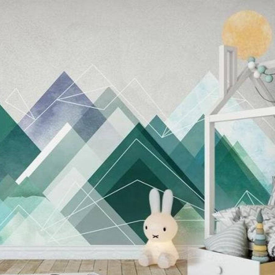 Abstract Mountains Kids Room Wallpaper: Transform Your Space-GraffitiWallArt