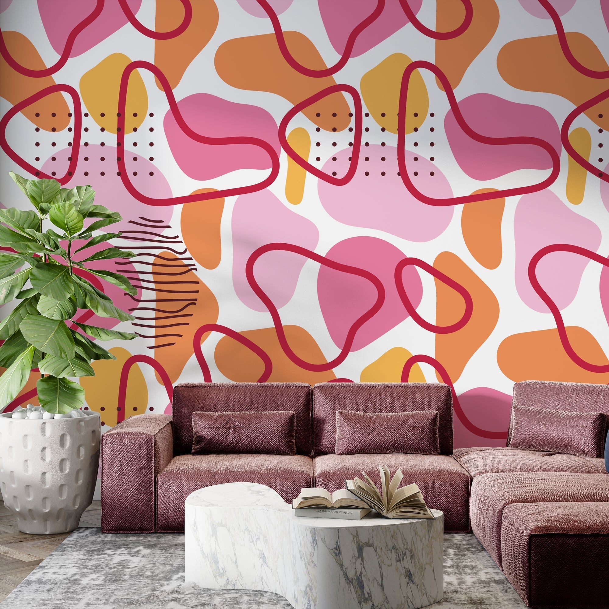 Abstract Pink Wallpaper Mural - Transform Your Space-GraffitiWallArt
