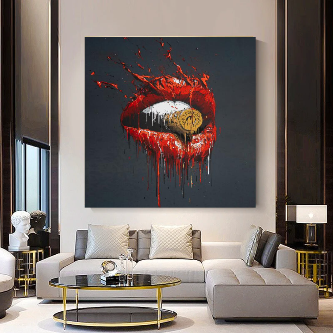 Abstract Red Lips Canvas Wall Art-GraffitiWallArt