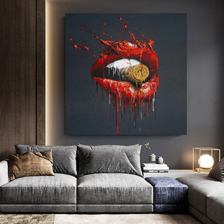 Abstract Red Lips Canvas Wall Art-GraffitiWallArt