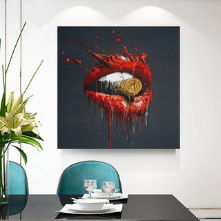 Abstract Red Lips Canvas Wall Art-GraffitiWallArt