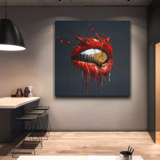 Abstract Red Lips Canvas Wall Art-GraffitiWallArt