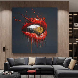 Abstract Red Lips Canvas Wall Art-GraffitiWallArt