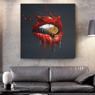 Abstract Red Lips Canvas Wall Art-GraffitiWallArt