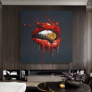 Abstract Red Lips Canvas Wall Art-GraffitiWallArt