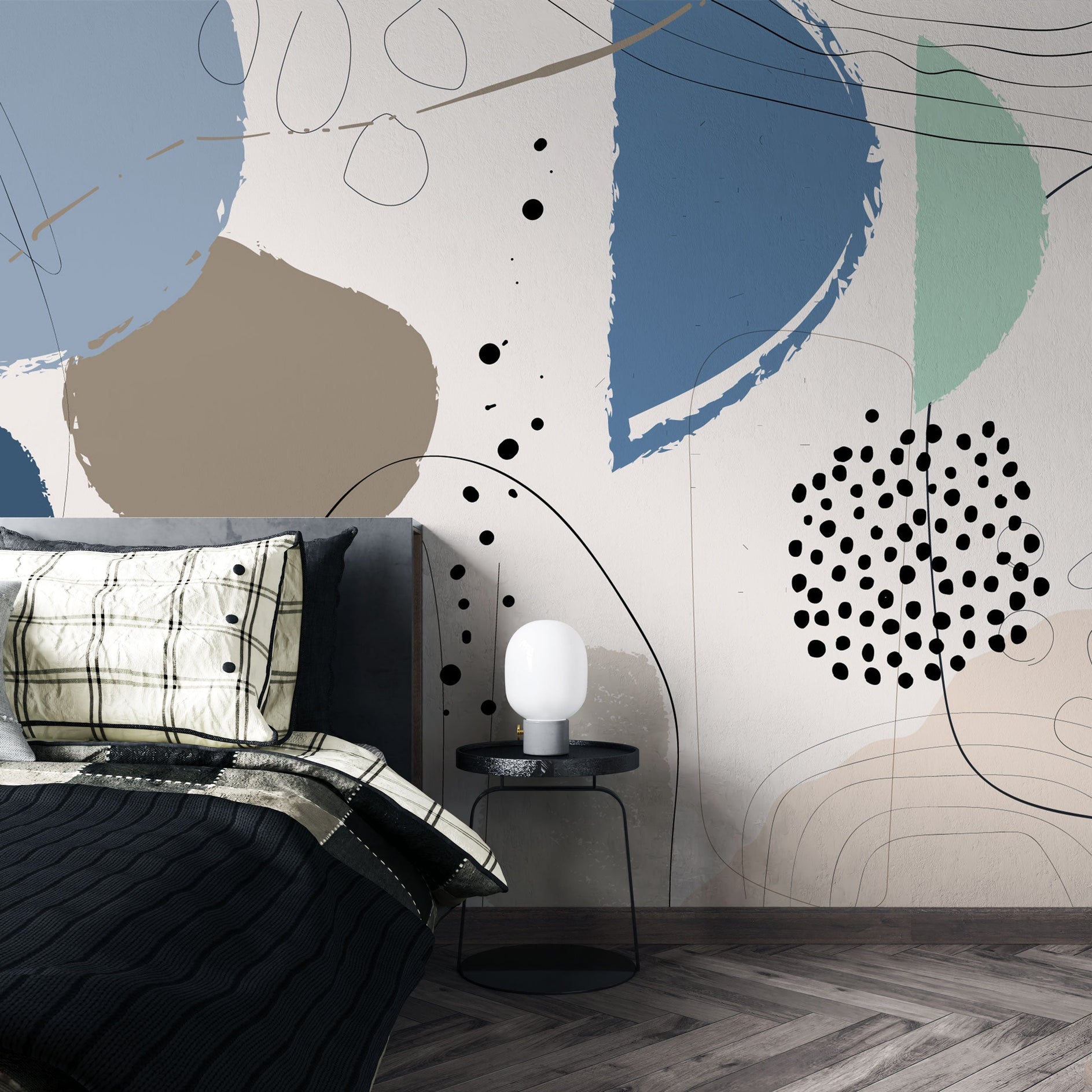 Abstract Shape Spheres - Living Room Wallpaper-GraffitiWallArt