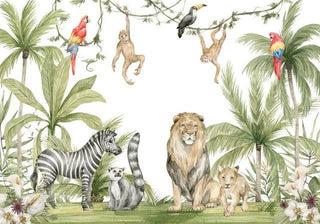 Active Jungle Buddies Wallpaper: Vibrant Décor for Kids-GraffitiWallArt