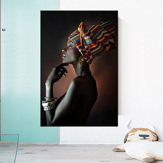 Afro Girl Crowned Flower Canvas Wall Art-GraffitiWallArt