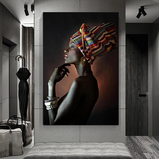 Afro Girl Crowned Flower Canvas Wall Art-GraffitiWallArt