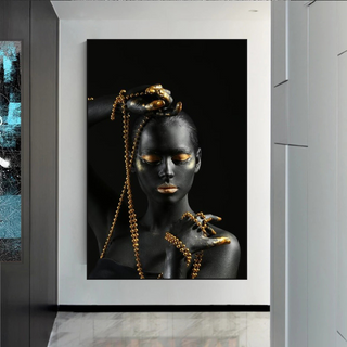 Afro Girl in Beads Jewel Canvas Wall Art-GraffitiWallArt