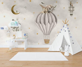 Air Balloon Safari Nursery Wallpaper Mural - Flying Safari-GraffitiWallArt