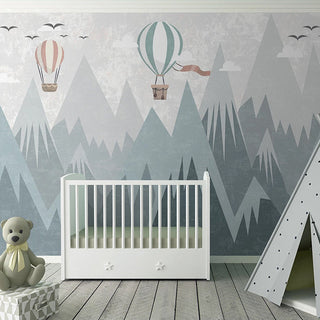 Air Balloons Flying over Mountain Peaks Nursery Wallpaper-GraffitiWallArt