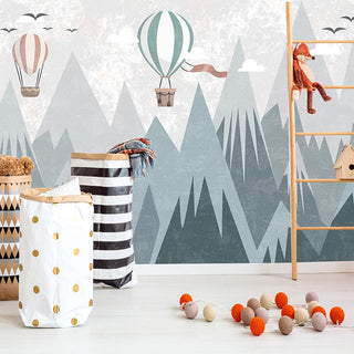 Air Balloons Flying over Mountain Peaks Nursery Wallpaper-GraffitiWallArt