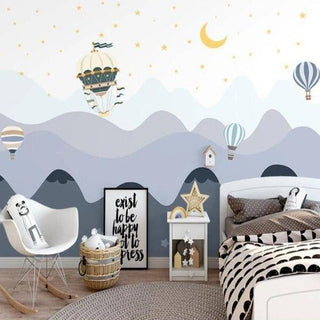 Air Balloons over Mountains - Kids Room Wallpaper-GraffitiWallArt