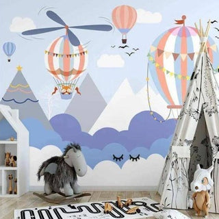 Air Balloons Travelling - Kids Room Wallpaper-GraffitiWallArt