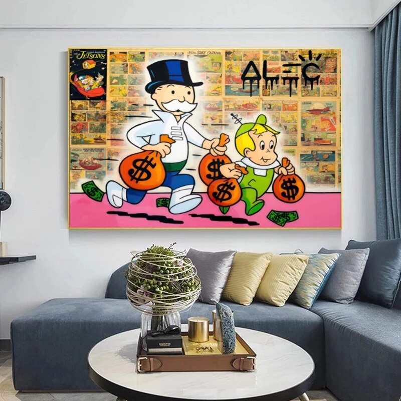 Alec Graffiti Monopoly Millionaire Canvas Wall Art-GraffitiWallArt