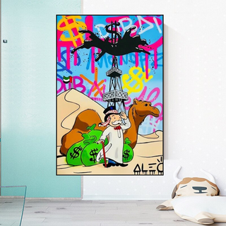 Alec Monopoly Arab Millionaire with Camel Canvas Wall Art-GraffitiWallArt